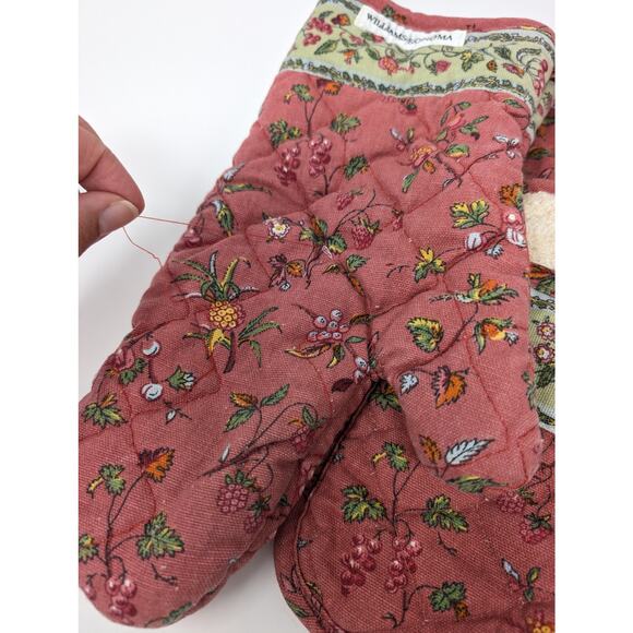 Vintage Williams Sonoma Quilted Over Mitt & Hot Holders Set Botanical Print - Picture 2 of 6